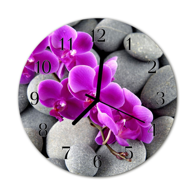 Glasuhr Wanduhr Orchidee Steine