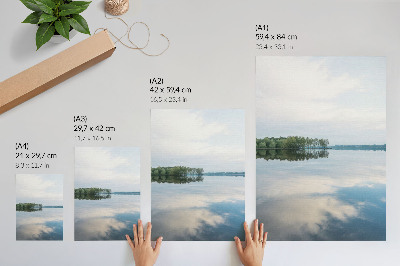 Wandposter Ruhiges Wasser, Bäume spiegeln sich im Himmel, Landschaft