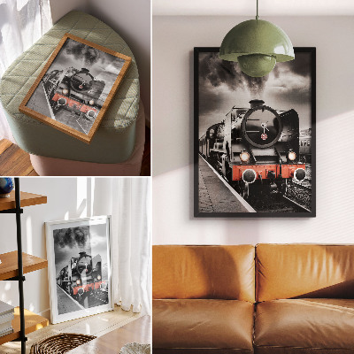 Poster Eine leistungsstarke und klassische schwarz-weiße Dampflokomotive