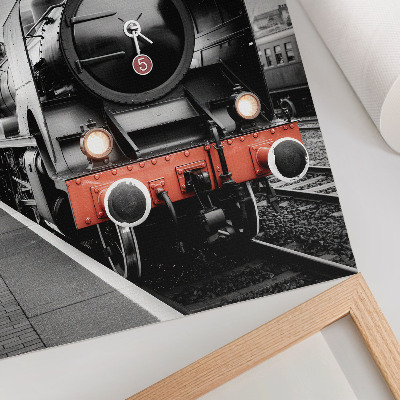 Poster Eine leistungsstarke und klassische schwarz-weiße Dampflokomotive
