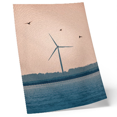 Wandposter Eine Windmühle, umgeben von Natur und Vögeln