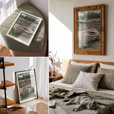 Kunstdruck leinwand Verlassenes Boot, Gras, Mauer, Natur, Frieden