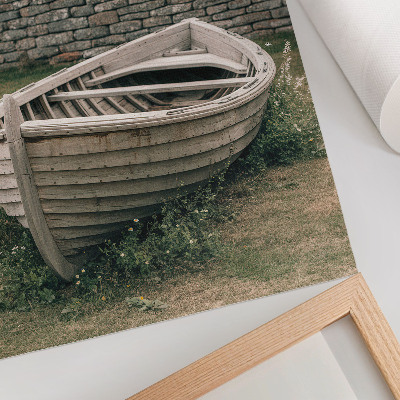 Kunstdruck leinwand Verlassenes Boot, Gras, Mauer, Natur, Frieden