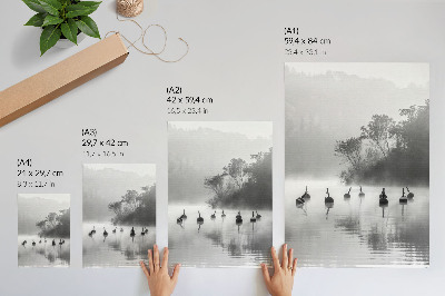 Kunstdruck leinwand Schwarz-weiße Landschaft mit Bojen und Nebel