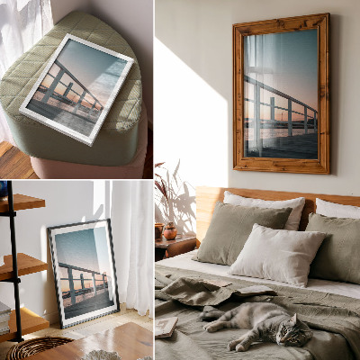 Wandposter Balustrade, Wasser, Sonnenuntergang, harmonische Komposition