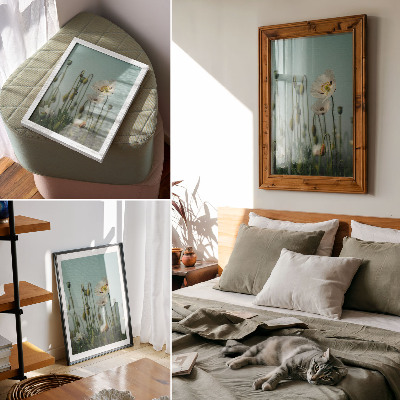 Kunstdruck leinwand Blühende Mohnblumen unter blauem Himmel