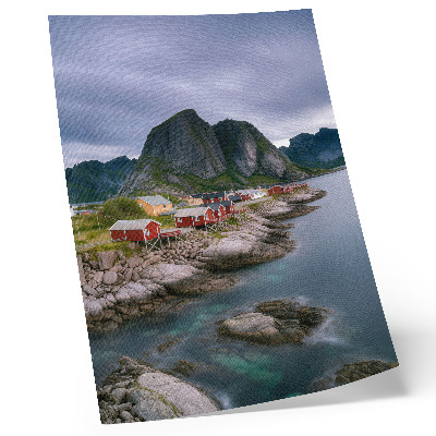 Kunstdruck leinwand Rote Häuser, Berge, Wasser im Hintergrund, friedliche Atmosphäre