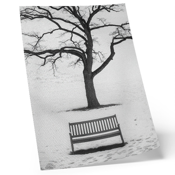 Wandposter Minimalistische Landschaft mit einem Baum und einer Bank