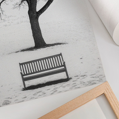Wandposter Minimalistische Landschaft mit einem Baum und einer Bank