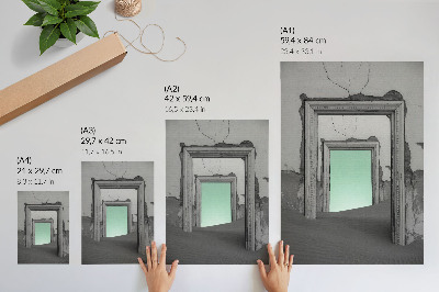 Wandposter Grüne Wüste, verlassene Gebäude, Surrealismus