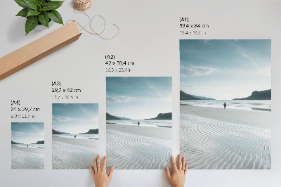 Wandposter Ein Strand am Morgen mit Wellen und feinem Sand