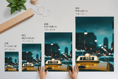 Poster Nachtstadt, Taxi, verschwommene Lichter, dynamisch
