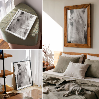 Wandposter Pferdeaugen Schwarz-Weiß Eleganz