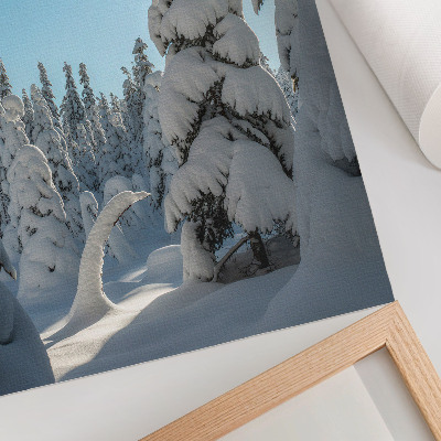 Poster Schneebedeckte Bäume, blauer Himmel, Sonnenschein