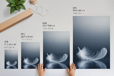 Poster Weiße Feder auf grauem Hintergrund, Symbol für Frieden und Harmonie