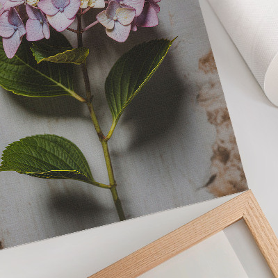 Poster Rosa Hortensienblätter, rustikaler Hintergrund