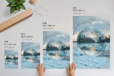 Poster Winterlandschaft mit blauen Spiegelungen der Bäume