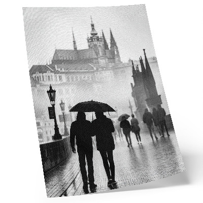 Kunstdruck leinwand Ein Spaziergang im Regen, historische Architektur, Paar