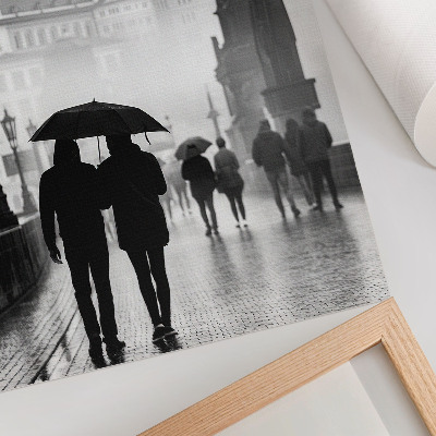 Kunstdruck leinwand Ein Spaziergang im Regen, historische Architektur, Paar