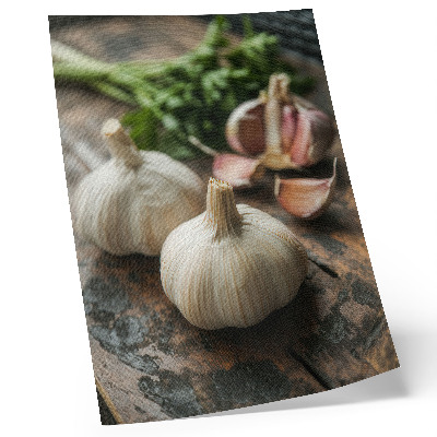 Poster Knoblauch auf Holz, natürliche, rustikale Atmosphäre, Authentizität