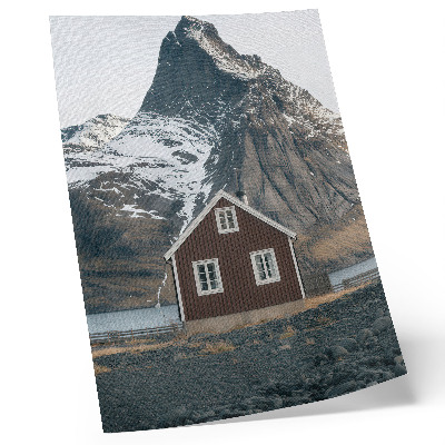 Kunstdruck leinwand Berglandschaft, Holzhaus, schneebedeckte Gipfel