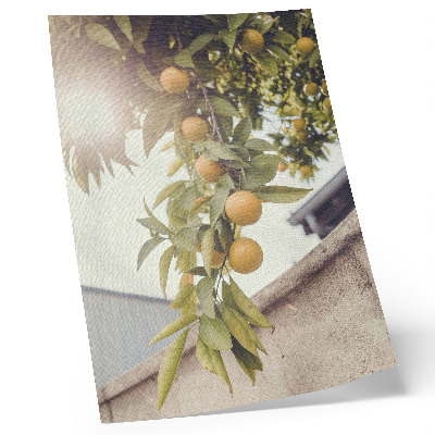 Poster Baumzweig, sonnengrüne Blätter, orangefarbene