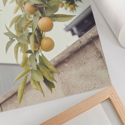 Poster Baumzweig, sonnengrüne Blätter, orangefarbene