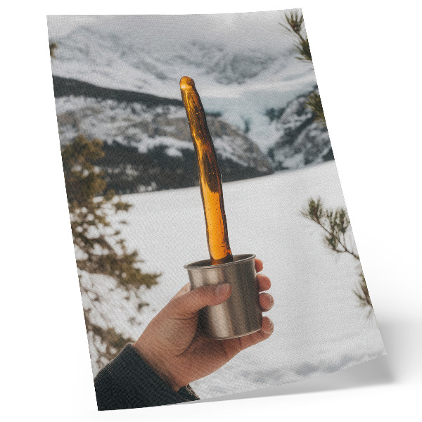 Wandposter Becher Hand Bernstein Substanz Berge Schnee