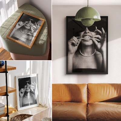 Wandposter Schwarz-weiße Perlen im Glamour-Stil, kontrastierende Gläser
