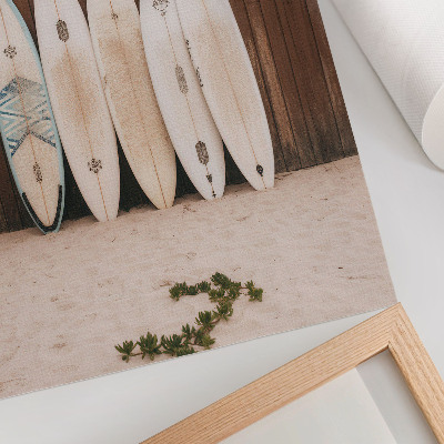 Poster Surfbretter, Holzwand, zartes Grün