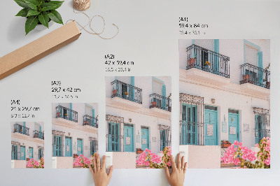 Kunstdruck leinwand Pastellblaue Farben, Balkondetails, Blumen