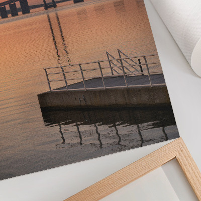 Poster Sonnenuntergangsbrücke, minimalistisch, warme Farbtöne