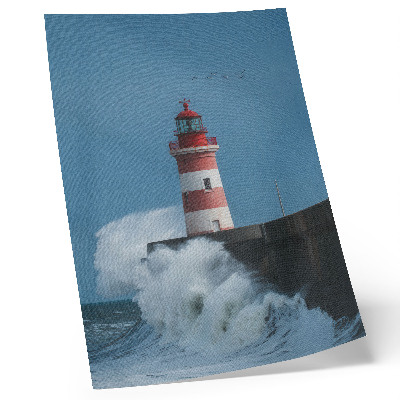 Kunstdruck leinwand Leuchtturm, blauer Himmel, Meereswellen