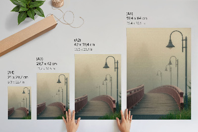 Wandposter Nebelbrücke Laternen Harmonie Sanftheit