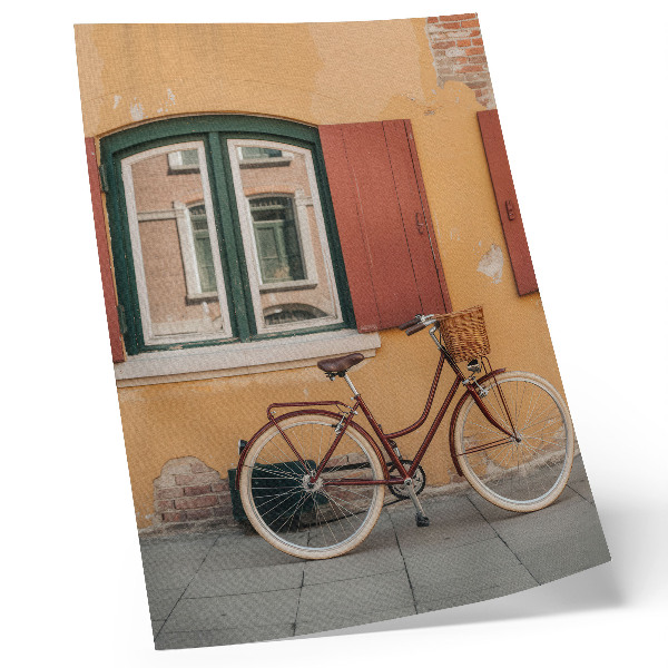 Kunstdruck leinwand Ein Fahrrad vor dem Hintergrund einer farbenfrohen Retro-Fassade