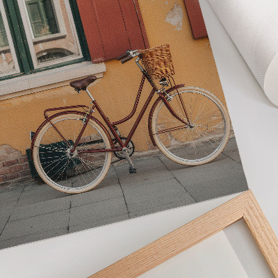 Kunstdruck leinwand Ein Fahrrad vor dem Hintergrund einer farbenfrohen Retro-Fassade