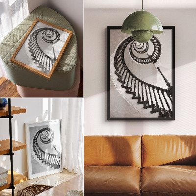 Wandposter Wendeltreppe, schwarz-weiße Eleganz, Modernität