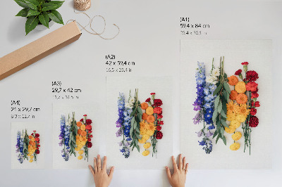 Poster Blumen in einer vertikalen Reihe, leuchtende Farben, Harmonie, Natur