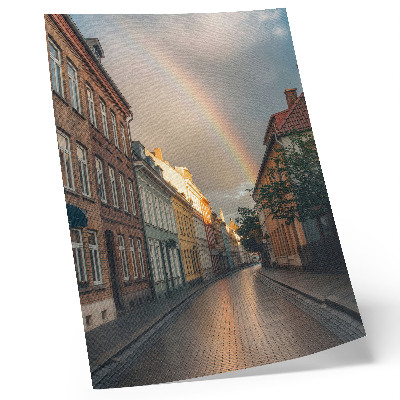 Kunstdruck leinwand Bunte Mietshäuser, Regenbogen, bewölkter Himmel