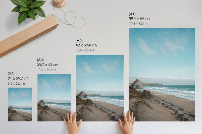 Kunstdruck leinwand Strand, Wellen, Haus auf einer Klippe, Pastellfarben