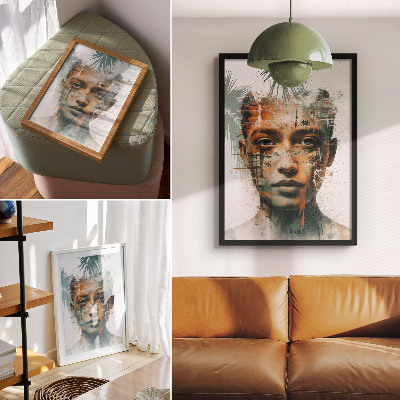 Wandposter Porträt einer Frau mit tropischen Motiven