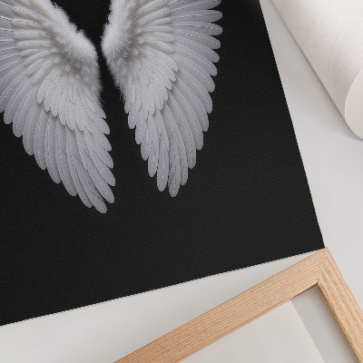 Wandposter Symmetrische weiße Flügel auf schwarzem Hintergrund