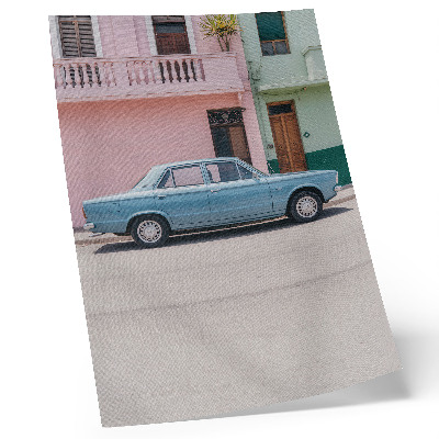 Wandposter Klassische Autos, pastellfarbene Gebäude, Retro-Charme