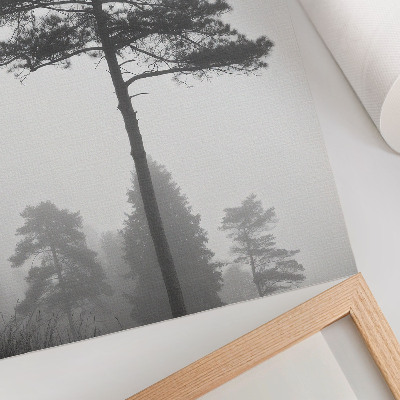 Wandposter Schwarzer und weißer Baum im Nebel, einzigartige Stille