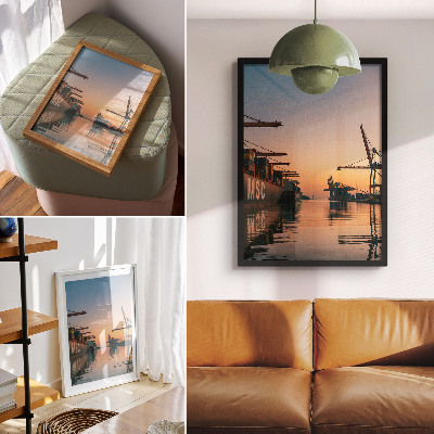 Poster Hafenlandschaft mit Containerschiffen und Kränen