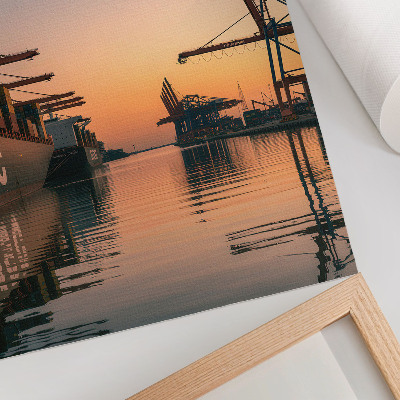 Poster Hafenlandschaft mit Containerschiffen und Kränen