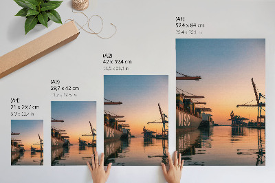 Poster Hafenlandschaft mit Containerschiffen und Kränen