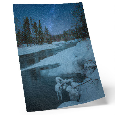 Poster Winterlandschaft, Fluss, Bäume, Sterne