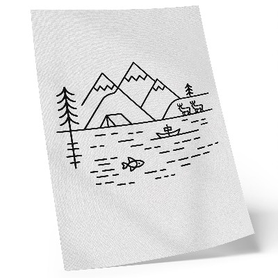 Poster Minimalistische Linienführung Berge See Tiere