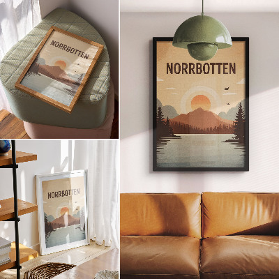 Kunstdruck leinwand Landschaft See Berg Sonnenuntergang Bäume türkis beige